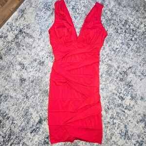 Deb Red Ruched Bodycon Midi Dress